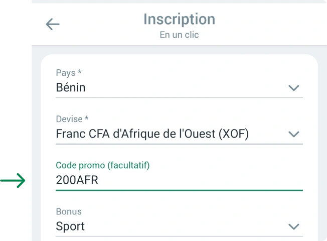 L’inscription avec code promotionnel Betwinner Apk Bénin